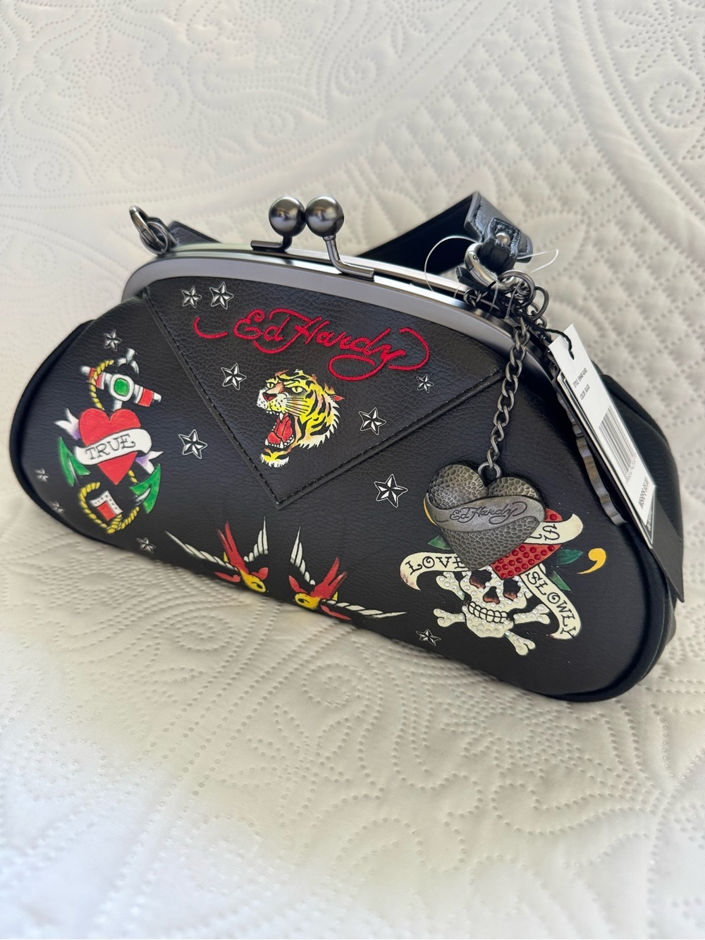Ed Hardy Black Tattoo-Print Kisslock Shoulder Bag